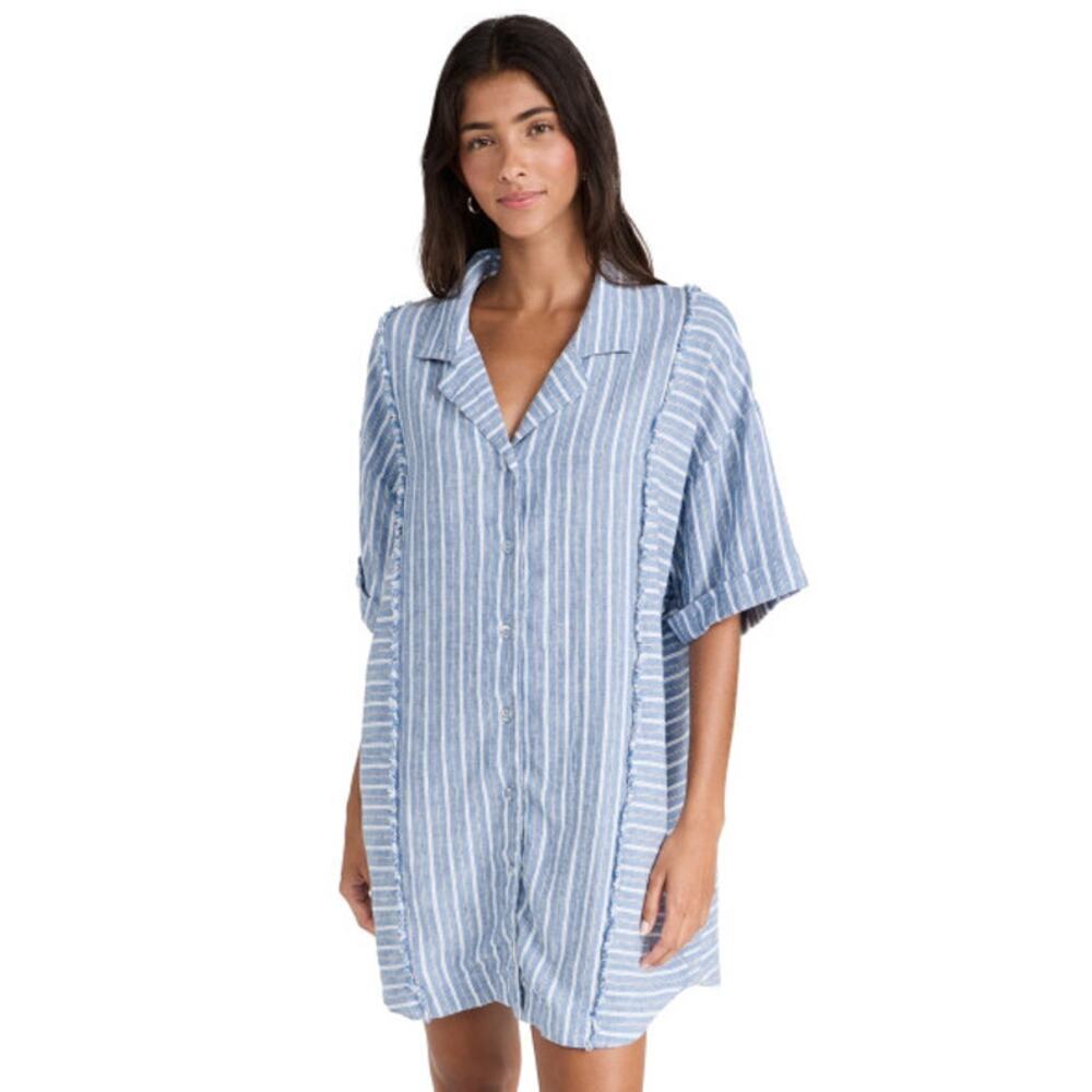 Z Supply Jayden Linen Blend Shirt Dress in Marina Blue Sz L beachy boho … - Picture 2 of 10